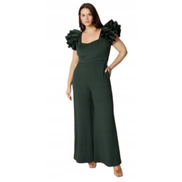COAST PLUS SIZE ZIELONY KOMBINEZON Z FALBANKOWYMI RĘKAWAMI
