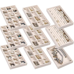 Frebeauty Organizer na biżuterię, aksamitne tace na biżuterię,