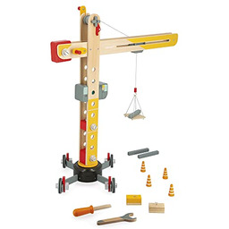Janod Duży Drewniany Dźwig Do Składania z Narzędziami