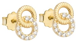 Kolczyki Złote Złączone Dwa Kółka, Jedno Wysadzane Cyrkoniami