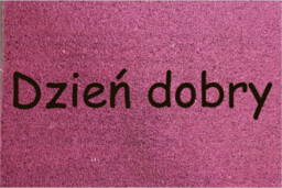 Różowa wycieraczka kokosowa z napisem - Dzień dobry