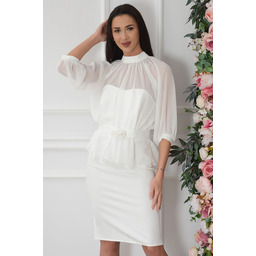 Sukienka ołówkowa z bolerkiem i paskiem biała Temida
