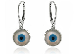 Eleganckie wiszące srebrne kolczyki kółka emaliowane oko proroka
