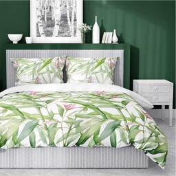 Pościel satynowa 160x200 Home Satin 81 biała zielona