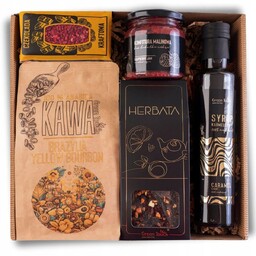 ZESTAW PREZENTOWY herbata kawa syrop karmelowy konfitura malinowa