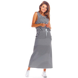 Czarna Prosta Długa Spódnica Ołówkowa w Paski