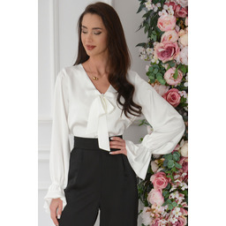 Bluzka satynowa z wiązaniem biała Sandra