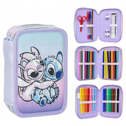 Piórnik trzykomorowy rozkładany potrójny z wyposażeniem Stich STITCH