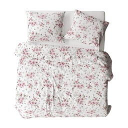 Karo Pościel flanelowa 140x200 1436N biała różowa kwiaty