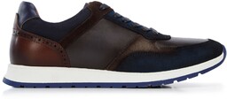 Męskie sneakersy z dwóch rodzajów skór cieniowane granatowo-brązowe