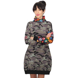 Sukienka z golfem: moro + wzór łowicki