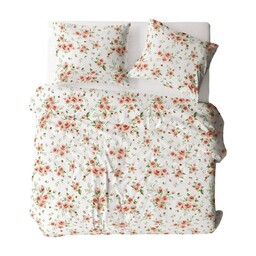 Karo Pościel flanelowa 140x200 1438N biała pomarańczowa kwiaty