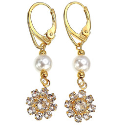 Kryształy Perły Kolczyki Crystal Feel Pearl Gold Złote