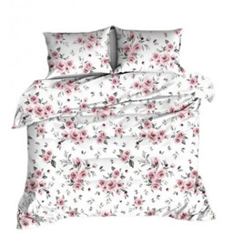 Karo Pościel flanelowa 140x200 biała różowa kwiaty 1436