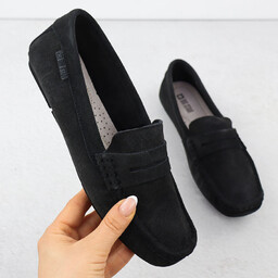 Skórzane mokasyny damskie zamszowe czarne Big Star RR274948