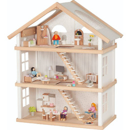 Drewniany trzypoziomowy domek dla lalek White 51491-Goki, odgrywanie