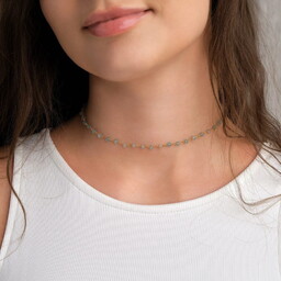 Choker/ naszyjnik ''Mystical Aquamarine'' różaniec z akwamarynem- srebro