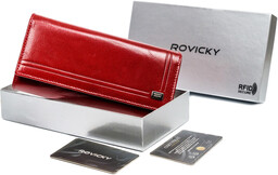 Podłużny damski skórzany duży portfel RFID Rovicky