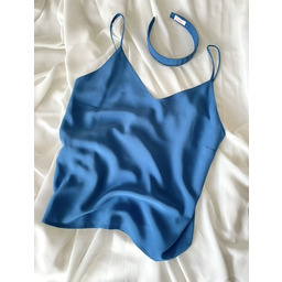 Pakamera Niebieski jedwabny top na ramiączka Blue
