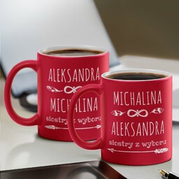 Kubki ceramiczne czerwone z białym środkiem x2