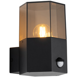 QAZQA Lampa ścienna zewnętrzna czarna z przydymionym szkłem