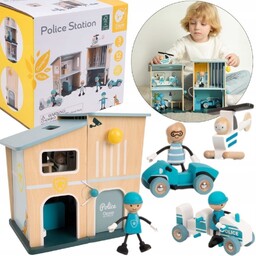 Posterunek Policji Drewniany Komisariat Helikopter Figurki Classic World