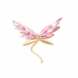 Ważka złota z różowymi skrzydłami - broszka