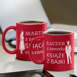 Kubki ceramiczne czerwone z białym środkiem x2