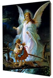 Obraz religijny na desce lipowej, Anioł Stróż