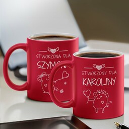 Kubki ceramiczne czerwone z białym środkiem x2