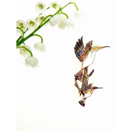 Broszka srebrna z dwoma koliberkami brązowymi