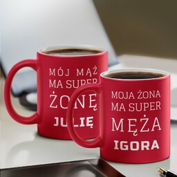 Kubki ceramiczne czerwone z białym środkiem x2