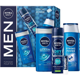 Nivea Men, Strong Power, Zestaw Prezentowy Żel+dezodorant+szampon+pomadka