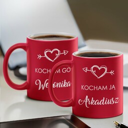 Kubki ceramiczne czerwone z białym środkiem x2