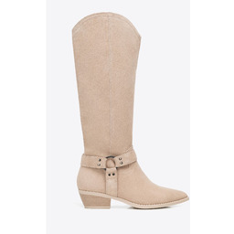 Długie kowbojki ze skóry zamszowej beżowe