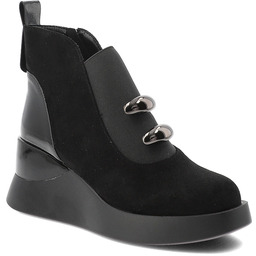 S.Barski Czarne Botki Modne Buty Damskie Na Koturnie