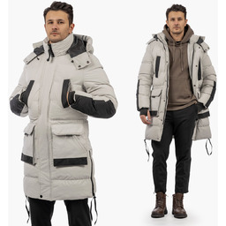 Kurtka Męska Długi Płaszcz Puchowy Pikowany Parka Biała