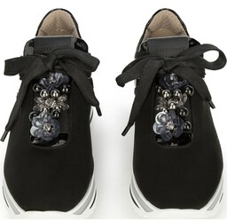 Damskie sneakersy ozdobione koralikami na koturnie czarne