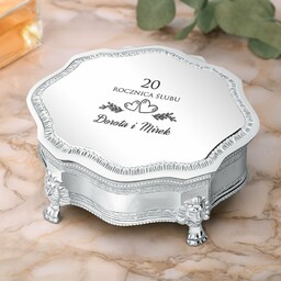 Szkatułka posrebrzana z grawerem dla pary na 20