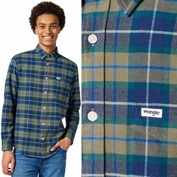 Wrangler 1 POCKET FLANNEL SHIRT Dusty Olive BAWEŁNIANA