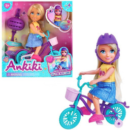 Lalka dziewczynka z kaskiem na rowerze