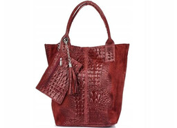 Shopper bag bordowy skórzany croco L94