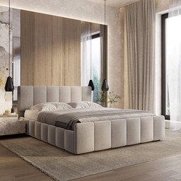 Łóżko tapicerowane z pojemnikiem SFG0166P 140x200 Welur Beż