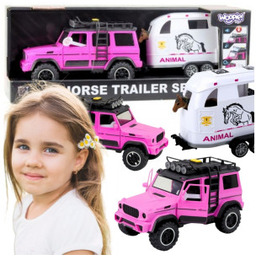 Zestaw Różowy Samochód Terenowy z Przyczepką Figurką Konia