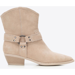 Damskie kowbojki ze skóry zamszowej krótkie beżowe