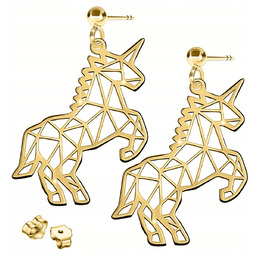 Złote Kolczyki Jednorożce Blaszka Origami z Jednorożcem SREBRO