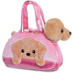 Maskotka Pluszowa Piesek Labrador PeekaBoo w różowej torbie