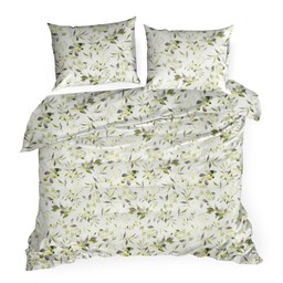 Eurofirany Pościel bawełniana 220x200 Mili biała zielona liście
