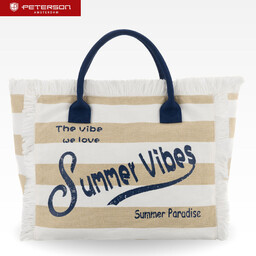 Torba plażowa duża na suwak biało - beżowa