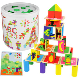 Drewniane klocki edukacyjne 110 el. sorter litery, cyfry,